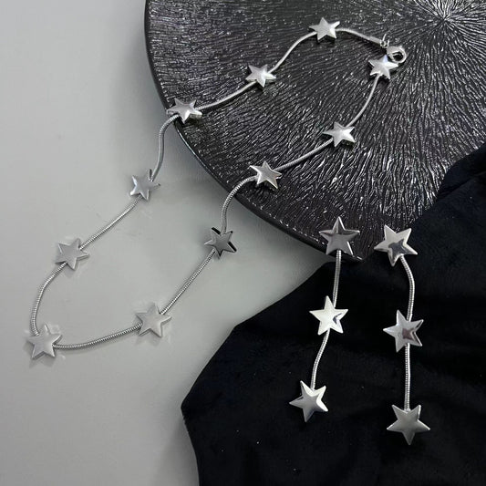 Korean niche collarbone chain retro high-end design sense Millennium y2k star necklace collarbone chain earrings
