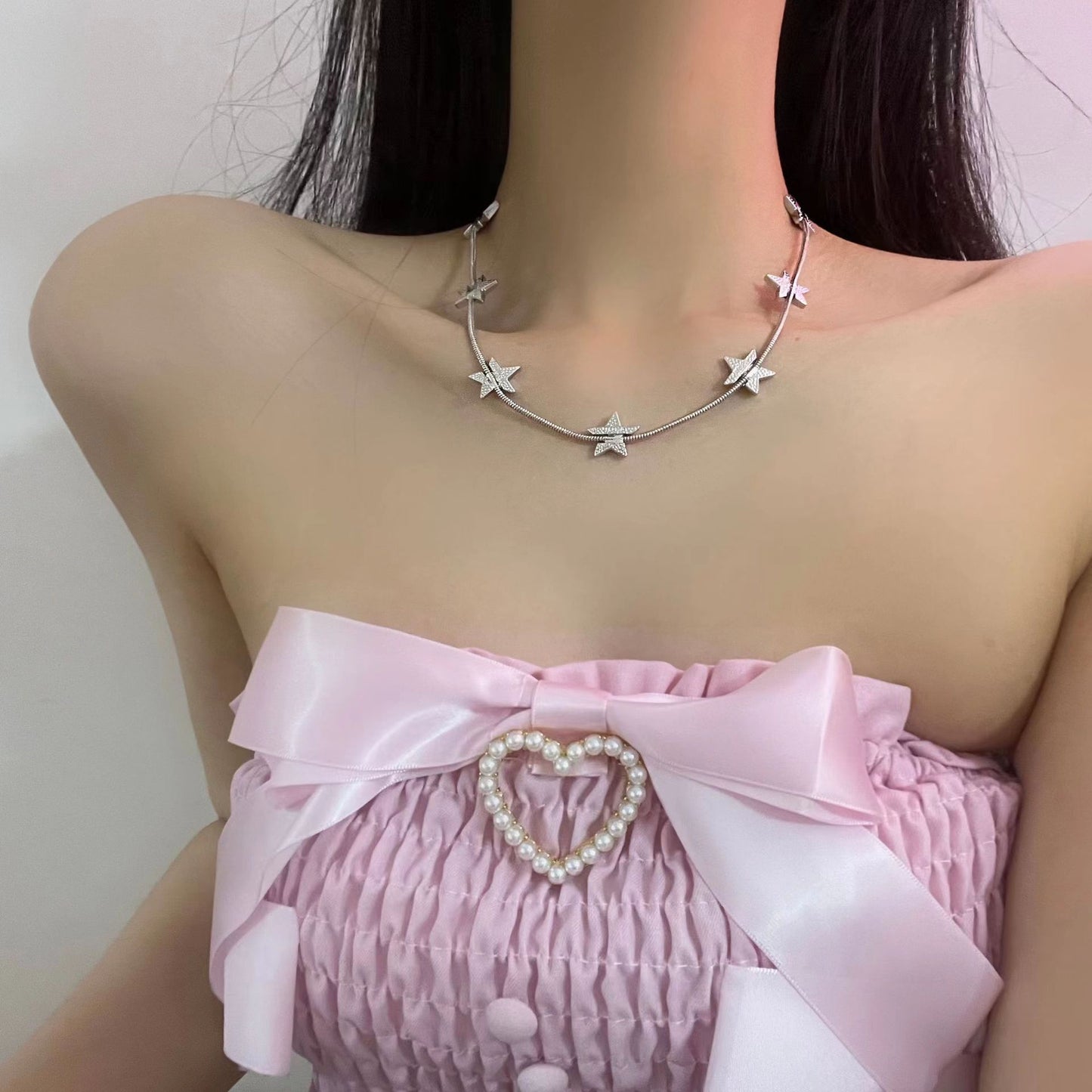 Korean niche collarbone chain retro high-end design sense Millennium y2k star necklace collarbone chain earrings