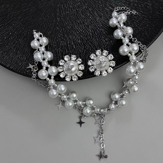 Party Lady~Meteor Party Body Glittering Full of Diamond Necklace 2023 New Advanced Design