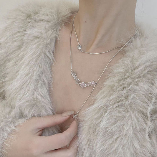 Simple and personalized design, transparent bead necklace, fashionable and fashionable double layer clavicle chain, bracelet, earring set