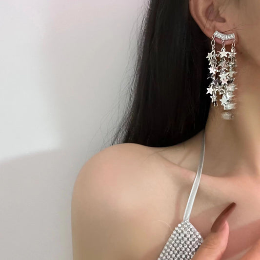Butterfly glitter necklace, female dark collarbone chain, multi-layer neck chain, European and American niche Gothic trendy cool earrings