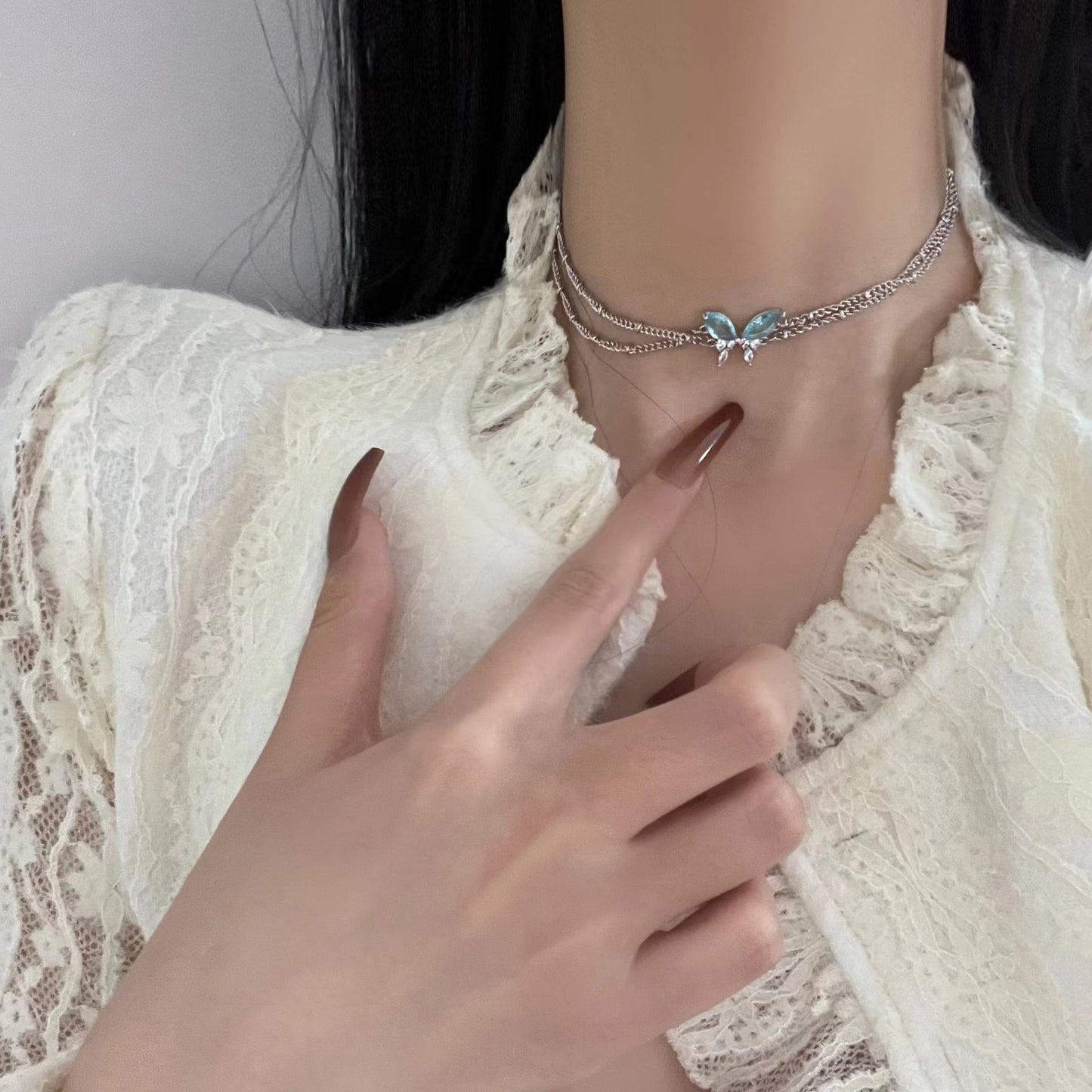 Blue Butterfly Tassel Necklace, Sweet and Cool, Spicy Girl, Pure Desire Wind, Collar Chain, Light Luxury, Small and Popular, High Grade Feeling Neckchain