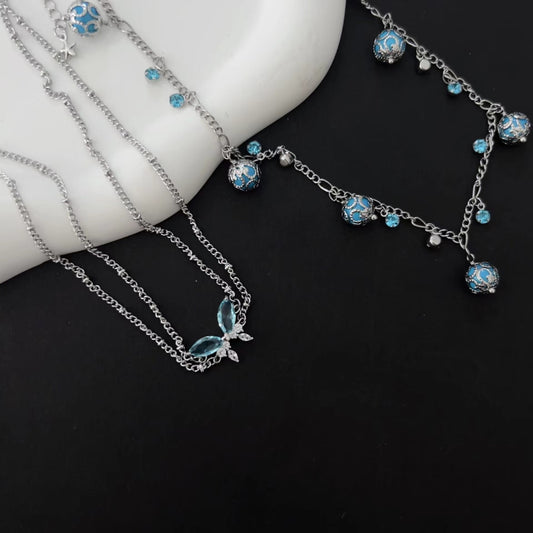 Blue Butterfly Tassel Necklace, Sweet and Cool, Spicy Girl, Pure Desire Wind, Collar Chain, Light Luxury, Small and Popular, High Grade Feeling Neckchain