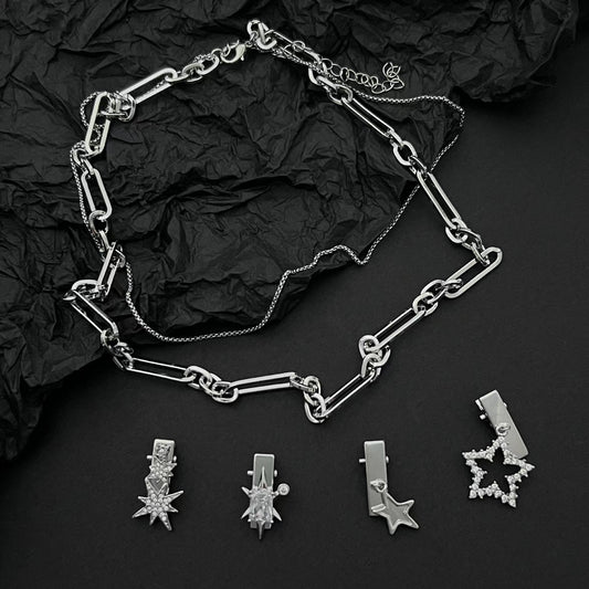 Original multi-purpose hairpin collarbone chain ins wind star element pentagram full diamond chain splicing necklace vintage y2k