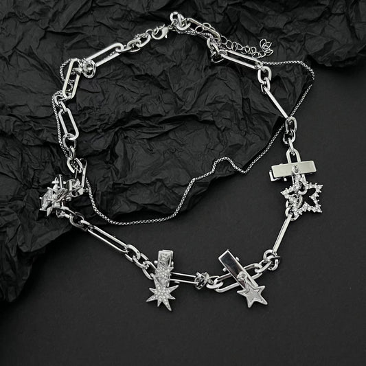 Original multi-purpose hairpin collarbone chain ins wind star element pentagram full diamond chain splicing necklace vintage y2k