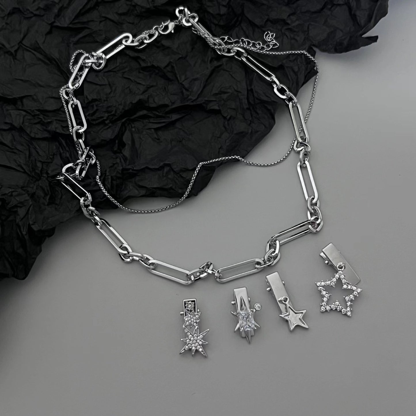 Original multi-purpose hairpin collarbone chain ins wind star element pentagram full diamond chain splicing necklace vintage y2k