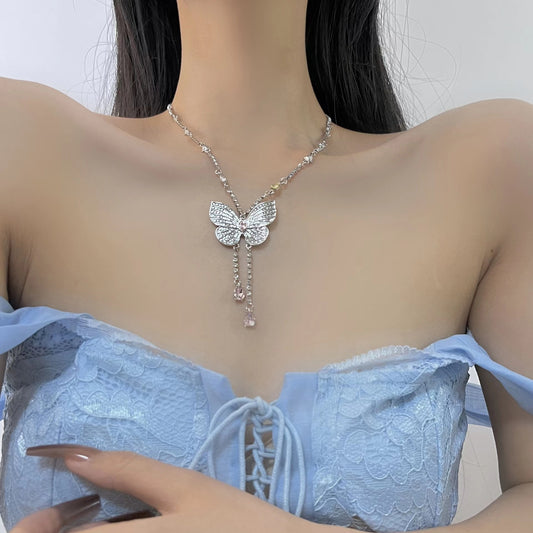 Xiaohongshu Knocking Immortal Butterfly Tassel Necklace Light Luxury Advanced Butterfly Fairy Earrings Long