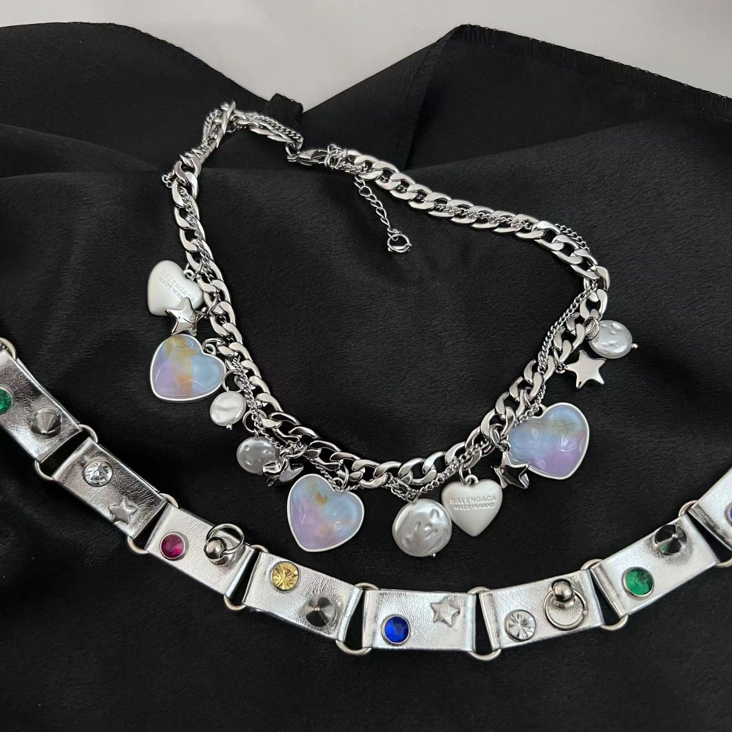 Gem Star Choker Splice Colorful Gem Rivet Leather Adjustable Collar Colorful Love Flow for Men and Women