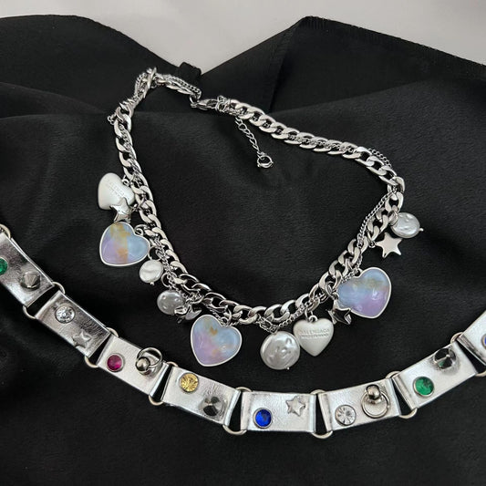 Gem Star Choker Splice Colorful Gem Rivet Leather Adjustable Collar Colorful Love Flow for Men and Women