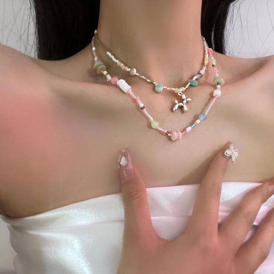 Spring Handmade~Colorful Beaded Necklace for Women's Fresh Temperament Clavicle Chain Sweet Girl Childlike Fun Balloon Dog Clavicle Chain Neck
