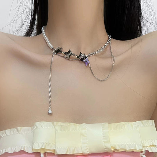 Double layered star necklace, light luxury niche, 2023 new trend, high-end design accessories, female collarbone chain earrings