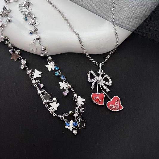 Of course you need to wear colorful butterfly cherries! Design Rainbow Starlight Butterfly Purple Gradient Necklace Collar Chain