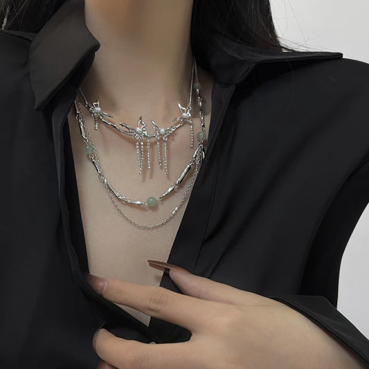 New Chinese style bamboo knot water drop tassel necklace with a male and female niche design, fashionable, sweet and cool collarbone chain trend