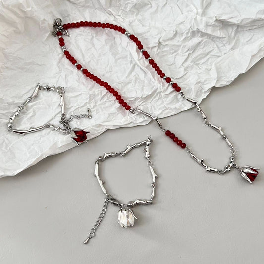 Y2K Thorn Rose Blood Droplet Series Bloodthirst Necklace Personalized Clavicle Chain Light Luxury Small Design Feel Bracelet