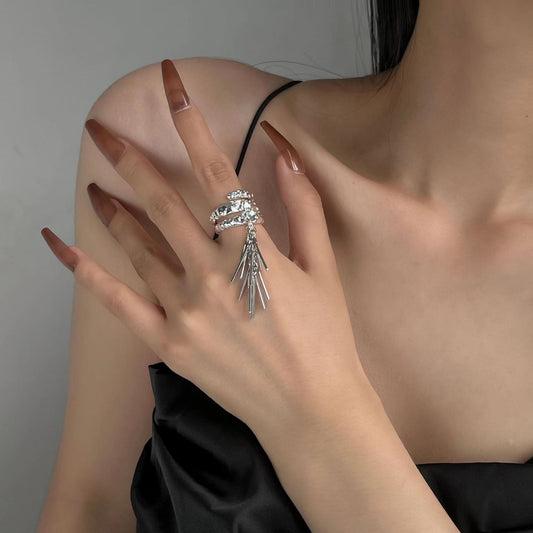 Tassel wheat ear ring niche design, ink and bamboo knot pearl opening feeling ring, female cold wind beaded finger