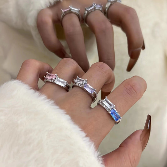 A niche design with gemstone inlaid rings for women with a high-end feel, irregular geometric index finger ring recommended by bloggers