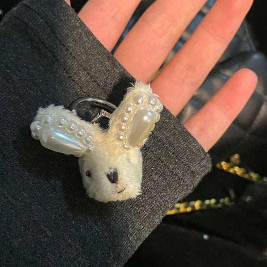 New furry and cute rabbit pearl ring, niche design, high-end sweet and cool accessories, cute ins ring