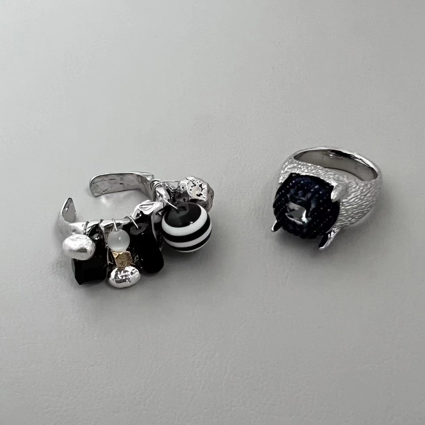 Aider Handmade Ring with Dark Black Style, Small Female Open End Ring, Retro Trend, Personalized Light Luxury, European and American Wide