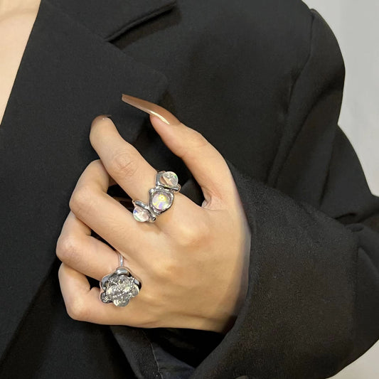 Homemade retro French luminous stone small ring designed by female minority for fashionable and exquisite temperament index finger ring