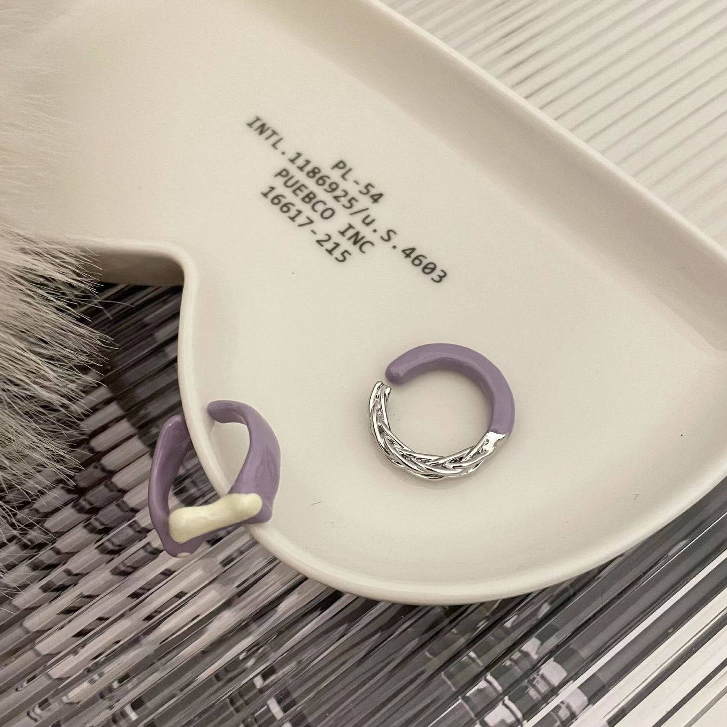 Enamel Colored Glaze Taro Mud Popple Pink Purple Grey Tone Fashionable Bow Knot Popple Dot Open Ring Ring Ring