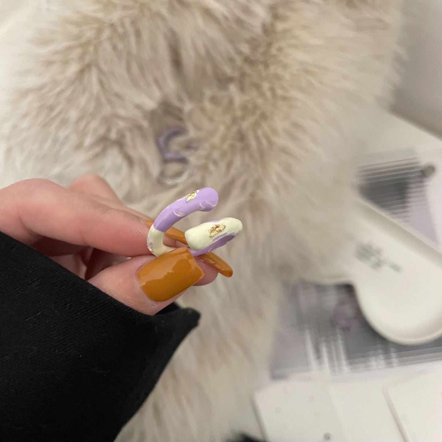 Enamel Colored Glaze Taro Mud Popple Pink Purple Grey Tone Fashionable Bow Knot Popple Dot Open Ring Ring Ring