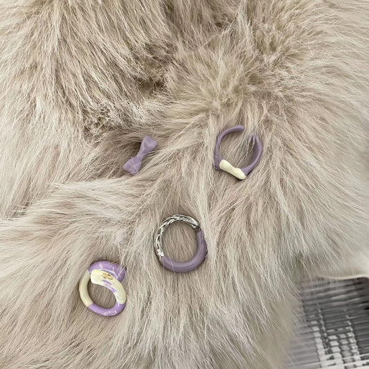Enamel Colored Glaze Taro Mud Popple Pink Purple Grey Tone Fashionable Bow Knot Popple Dot Open Ring Ring Ring