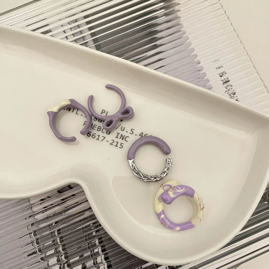 Enamel Colored Glaze Taro Mud Popple Pink Purple Grey Tone Fashionable Bow Knot Popple Dot Open Ring Ring Ring