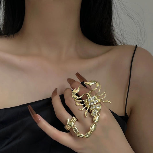 Scorpion Shiny Diamond Spicy Girl Ceiling Euramerican Punk Ins Style Gold Plated Alloy Elastic Ring Ring Ring