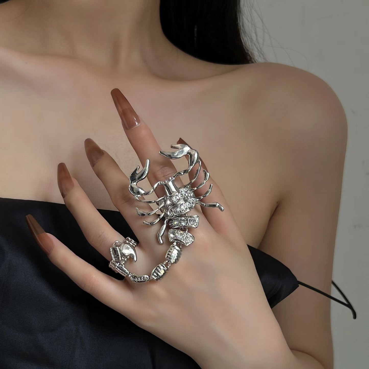 Scorpion Shiny Diamond Spicy Girl Ceiling Euramerican Punk Ins Style Gold Plated Alloy Elastic Ring Ring Ring