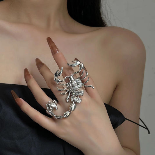 Scorpion Shiny Diamond Spicy Girl Ceiling Euramerican Punk Ins Style Gold Plated Alloy Elastic Ring Ring Ring