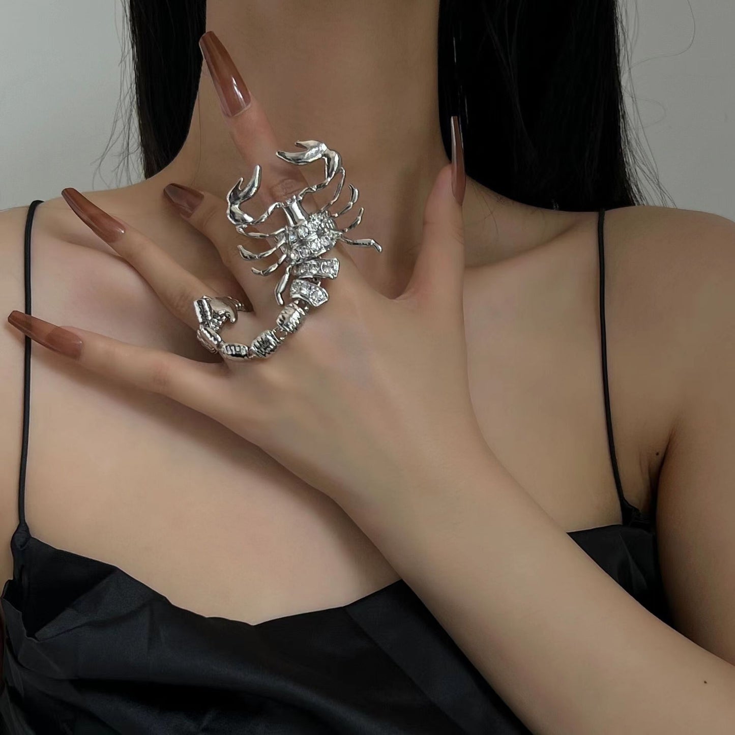 Scorpion Shiny Diamond Spicy Girl Ceiling Euramerican Punk Ins Style Gold Plated Alloy Elastic Ring Ring Ring