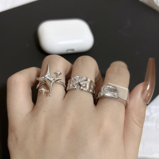Small Star Couple Ring Korean Edition INS Design Sense Letter X Inlaid Zircon Texture Ring for Men's Fashion Personality Hand