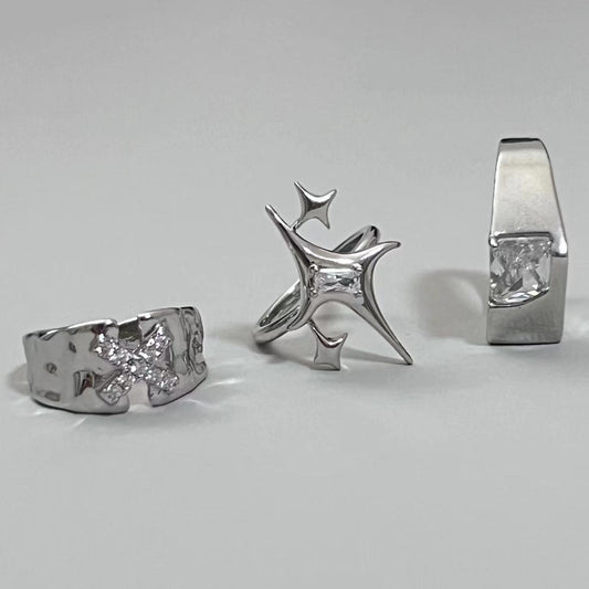 Small Star Couple Ring Korean Edition INS Design Sense Letter X Inlaid Zircon Texture Ring for Men's Fashion Personality Hand