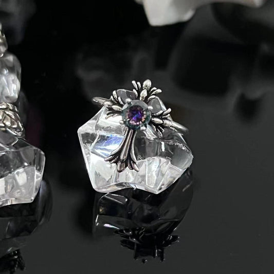 Heavy Industry Cross Iris Combination Ring for Women's Design: A Small Group Retro Cool Style Index Finger Ring