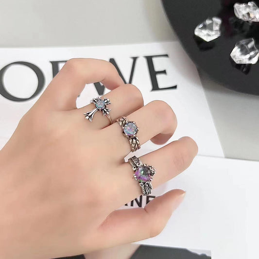 Heavy Industry Cross Iris Combination Ring for Women's Design: A Small Group Retro Cool Style Index Finger Ring