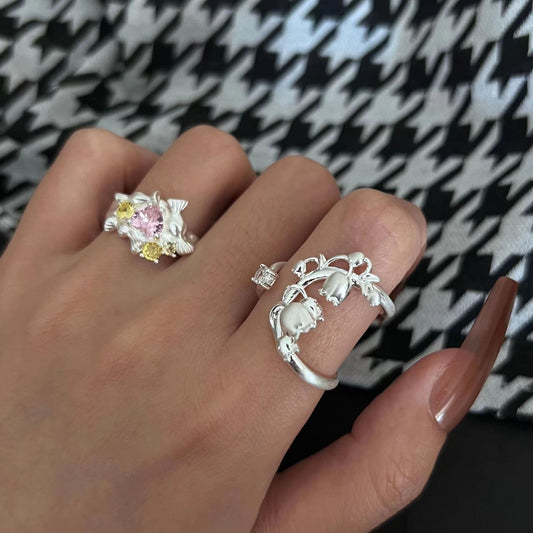 Little Red Book Same Vine Lily of the Rings Small Design Temperament Food Ring Female Fashion Trend Simple Forest Ring