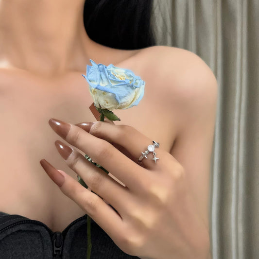Zircon Ring Female INS Cold and Elegant Design Opening Ring Light Luxury Gem Index Finger Ring Fashion Personality