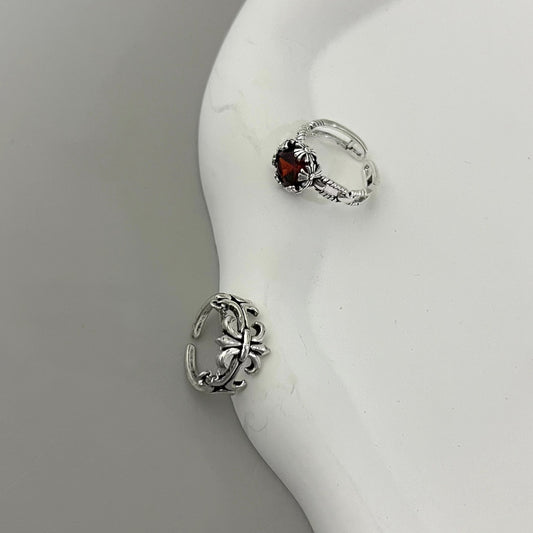Vintage Zircon Geometry Cross Chain Tassel Open Ring Cold Wind Index Finger Ring Personalized Handicraft