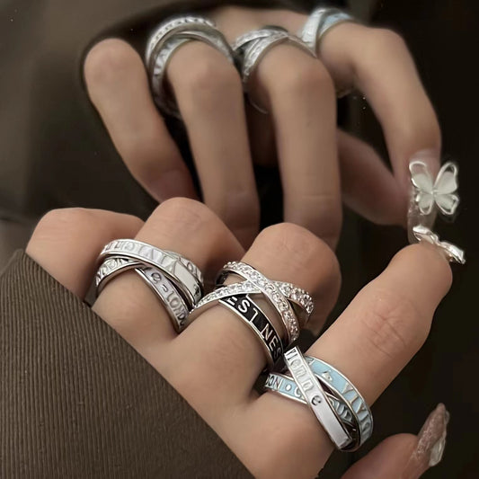 Extremely beautiful sharp goods gradual change ring Empress Dowager Vivienne rose gold pink three circle enamel Vivian ring