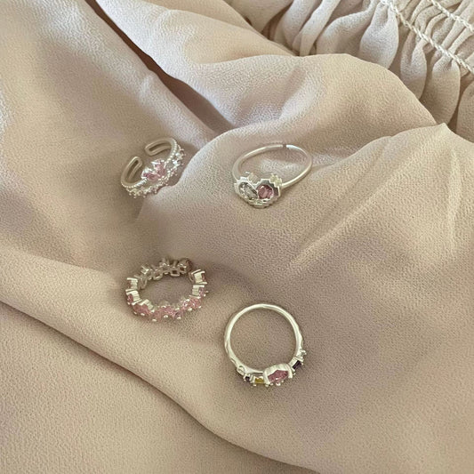 Pink Heart Zircon Open Metal Ring for Female Minority Design, High Grade, Personalized, Simple, and Versatile Style Ring