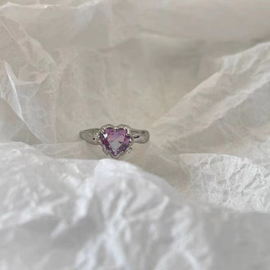 Full S925 Sterling Silver Fashion Mango Star Diamond Zircon Heart Ring Sweet Cool Open Ring