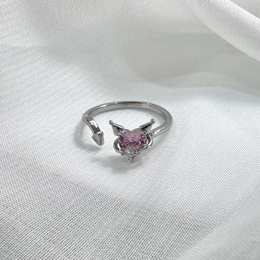 Sweet Cool Kuromi Women's Fashion Temperament Micro Set Zircon Open Ring Index Finger Ring Korean Edition Student INS