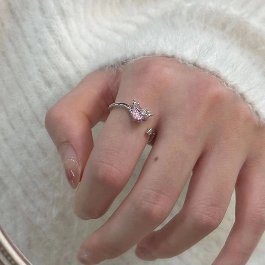Sweet Cool Kuromi Women's Fashion Temperament Micro Set Zircon Open Ring Index Finger Ring Korean Edition Student INS