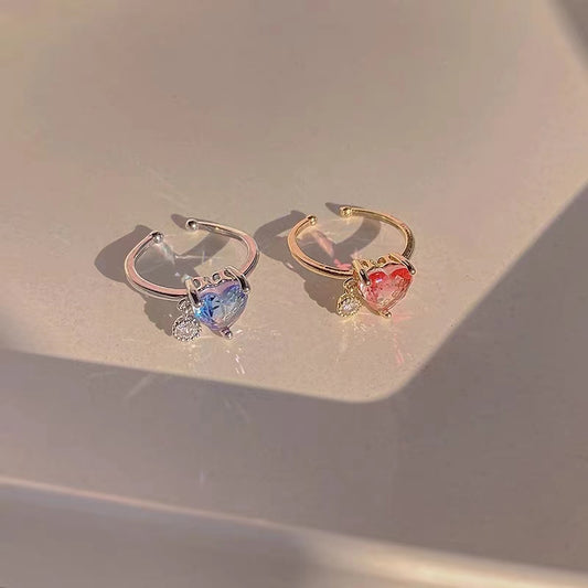 Forest series niche creative color love ring, feminine and fresh zircon ring, personalized and versatile open index finger ring