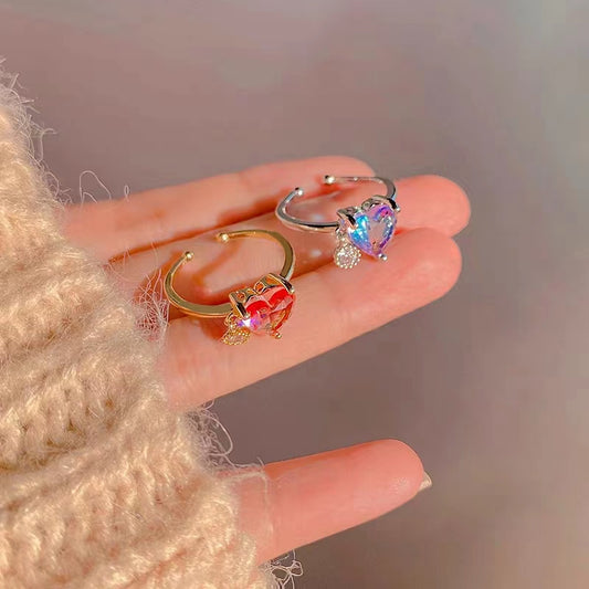 Forest series niche creative color love ring, feminine and fresh zircon ring, personalized and versatile open index finger ring