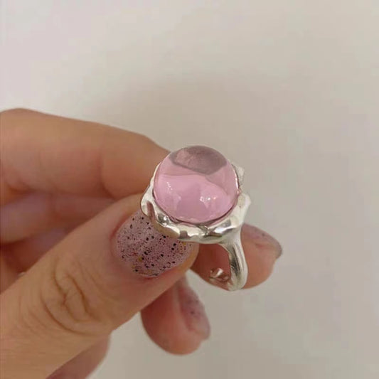 Pink Zircon Ring for Female INS. Cool and Elegant. Adjustable Opening Ring with Light Luxury and Unique Irregular Ring