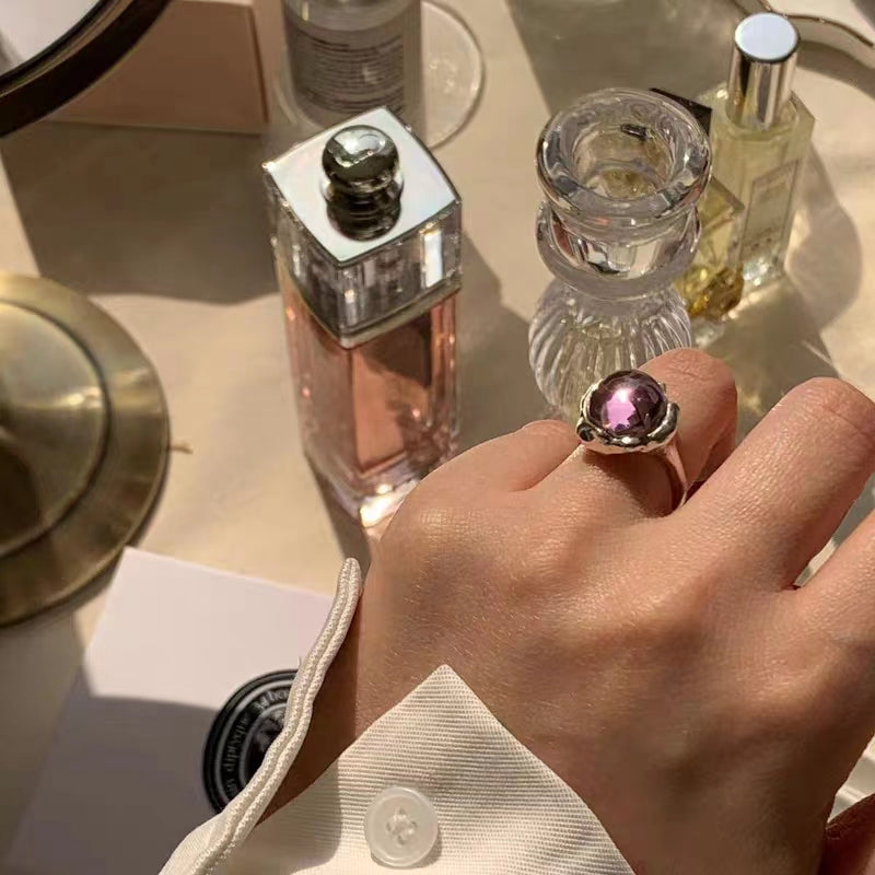 Pink Zircon Ring for Female INS. Cool and Elegant. Adjustable Opening Ring with Light Luxury and Unique Irregular Ring