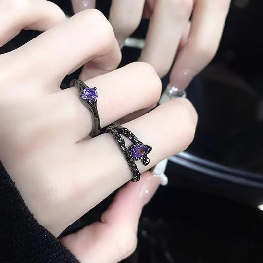 Black ring niche design ins cool and dark personality zircon high-end feel open index finger folding ring