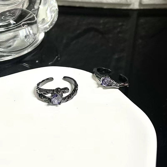 Black ring niche design ins cool and dark personality zircon high-end feel open index finger folding ring