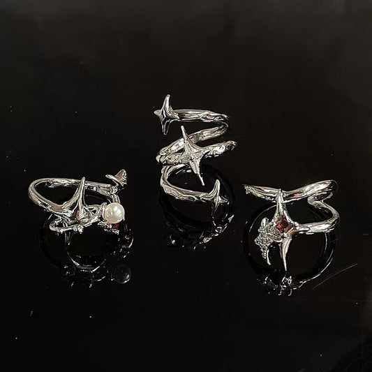 Cosmic Star Manger Ring for Women, Light Luxury French Zircon, Small Design, High Sense, Fashion, Personality, 2022 New Trend